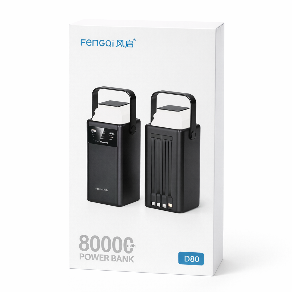 Power Bank 80000 mAh – Grande Capacité avec Câble Intégré